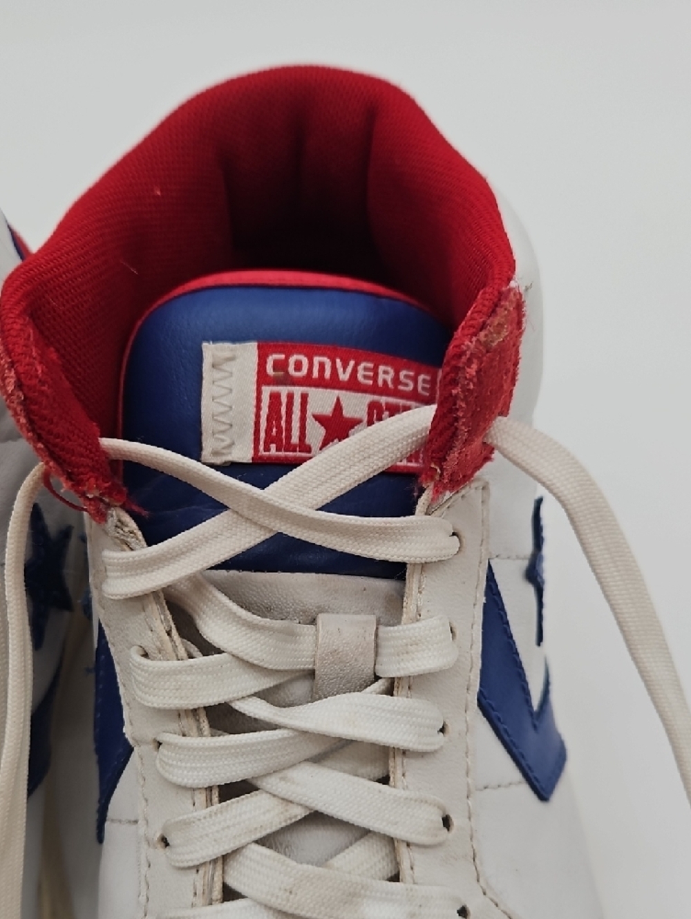 Converse White High-Top Sneakers with Blue Chevron & Red Collar - Picture 6 of 14
